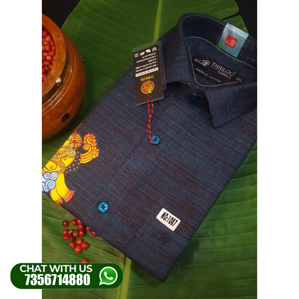 KRISHNA MURAL PRINTED DARK BLUE SHIRT