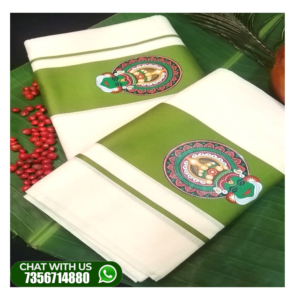 GREEN KATHAKALI PRINTED SET MUND